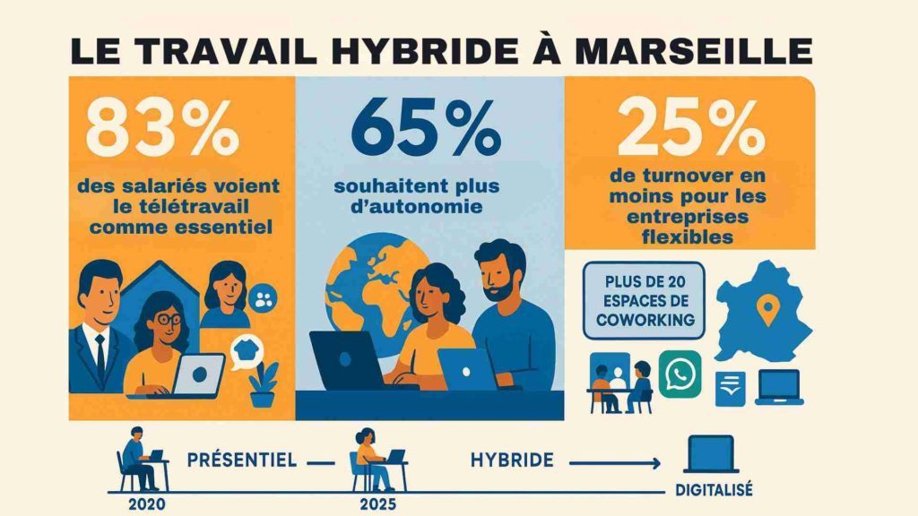 Une infographie avec les chiffres sur le télétravail à Marseille en 2025.