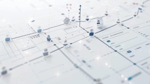 Vue isométrique d’une carte réseau illustrant la circulation des données financières et la traçabilité des paiements électroniques sur le territoire français.