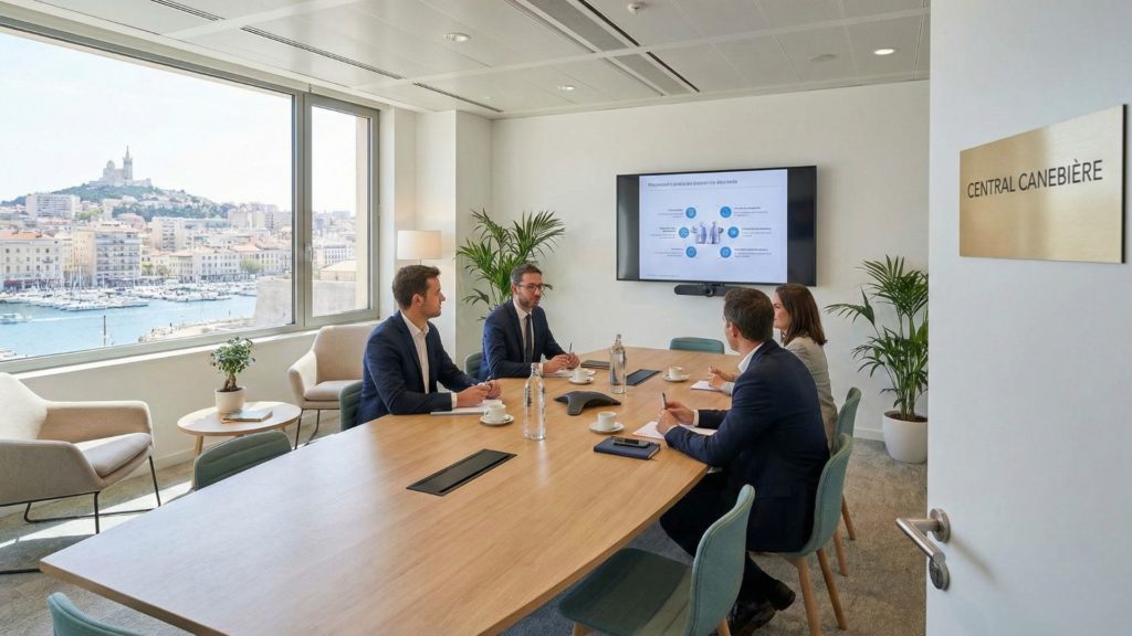 Bureau d'entreprise serein avec vue sur le Vieux Port à Marseille